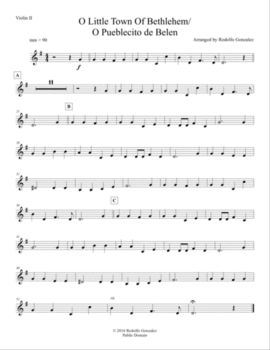 O Little Town Of Bethlehem/O Pueblecito De Belen for Mariachi Ensemble Small Ensemble scores gallery preview page 6