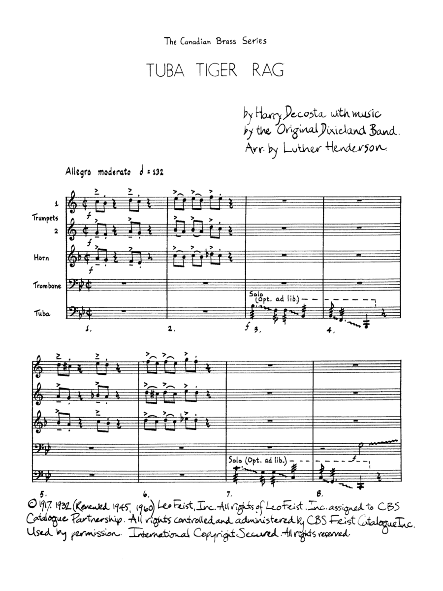 Tuba Tiger Rag - Full Score