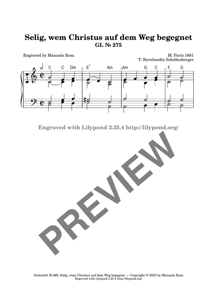 Selig, wem Christus auf dem Weg begegnet (Gotteslob 275) Piano Method scores gallery preview page 2