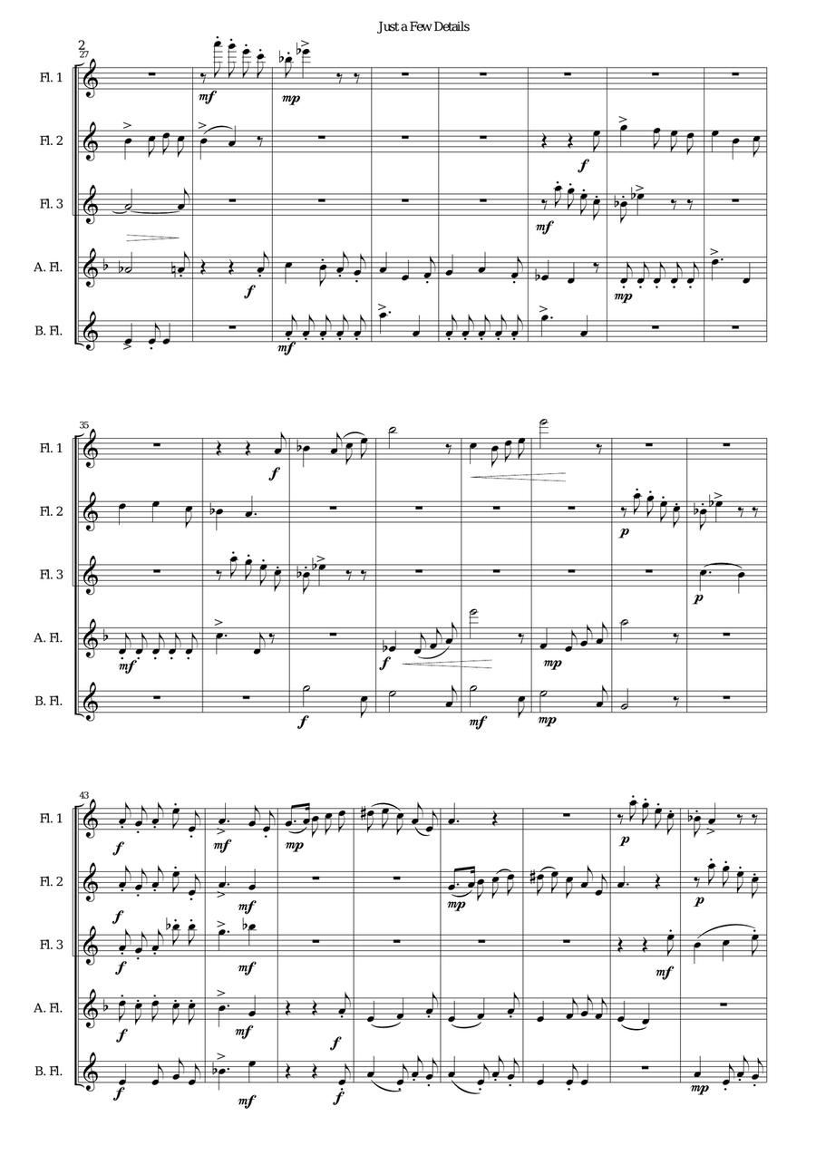 Just a Few Details for flute quintet (with optional piccolo) Piccolo scores gallery preview page 2