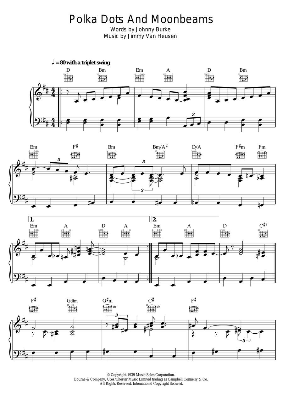 Polka Dots And Moonbeams Piano, Vocal scores gallery preview page 1