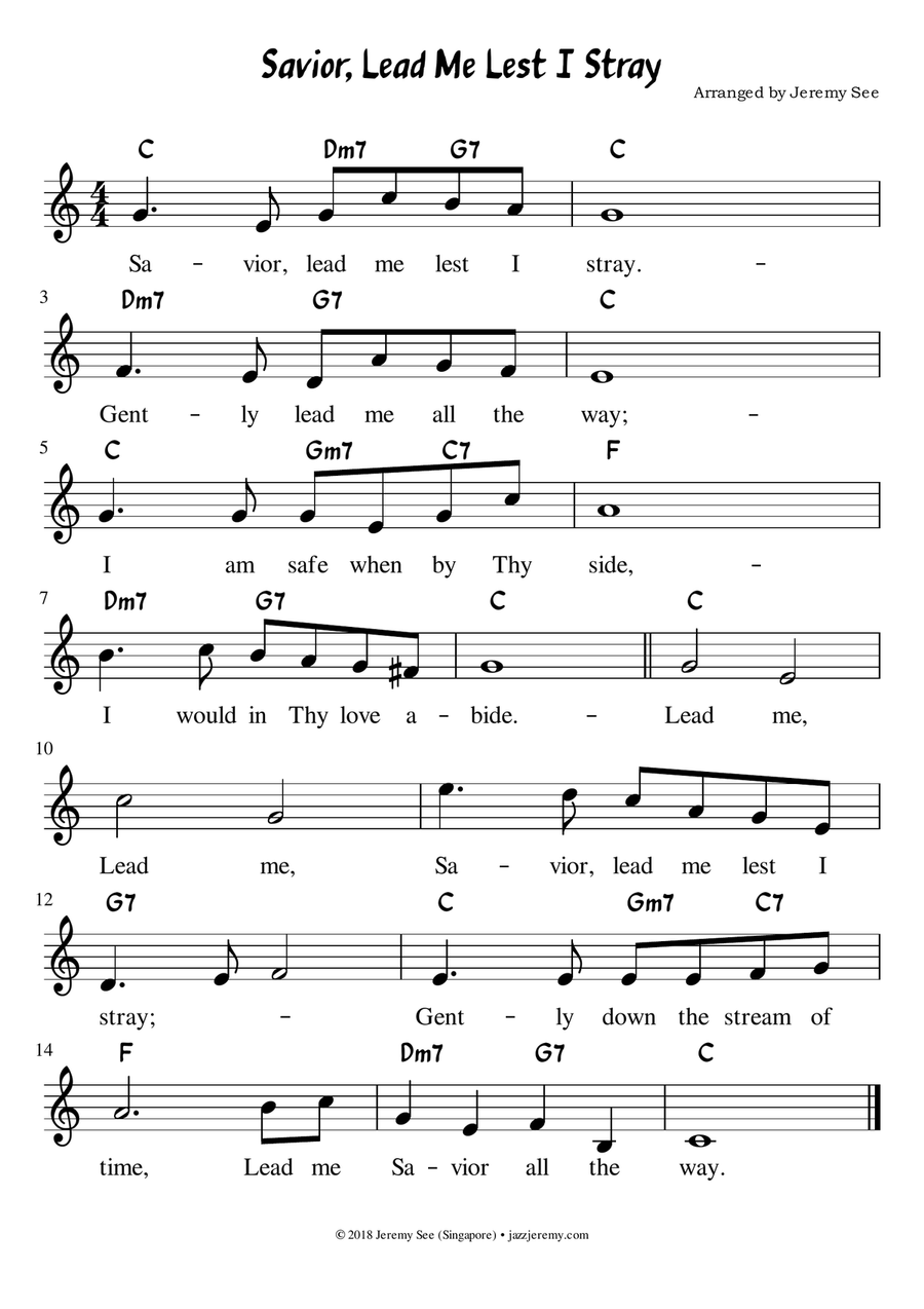 ♥ Savior Lead Me Lest I Stray ☆ Beginner ♬ Melody & Chord ♥ Piano, Vocal scores gallery preview page 1