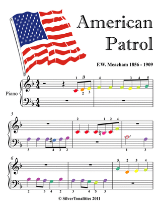 American Patrol Beginner Piano Sheet Music with Colored Notes