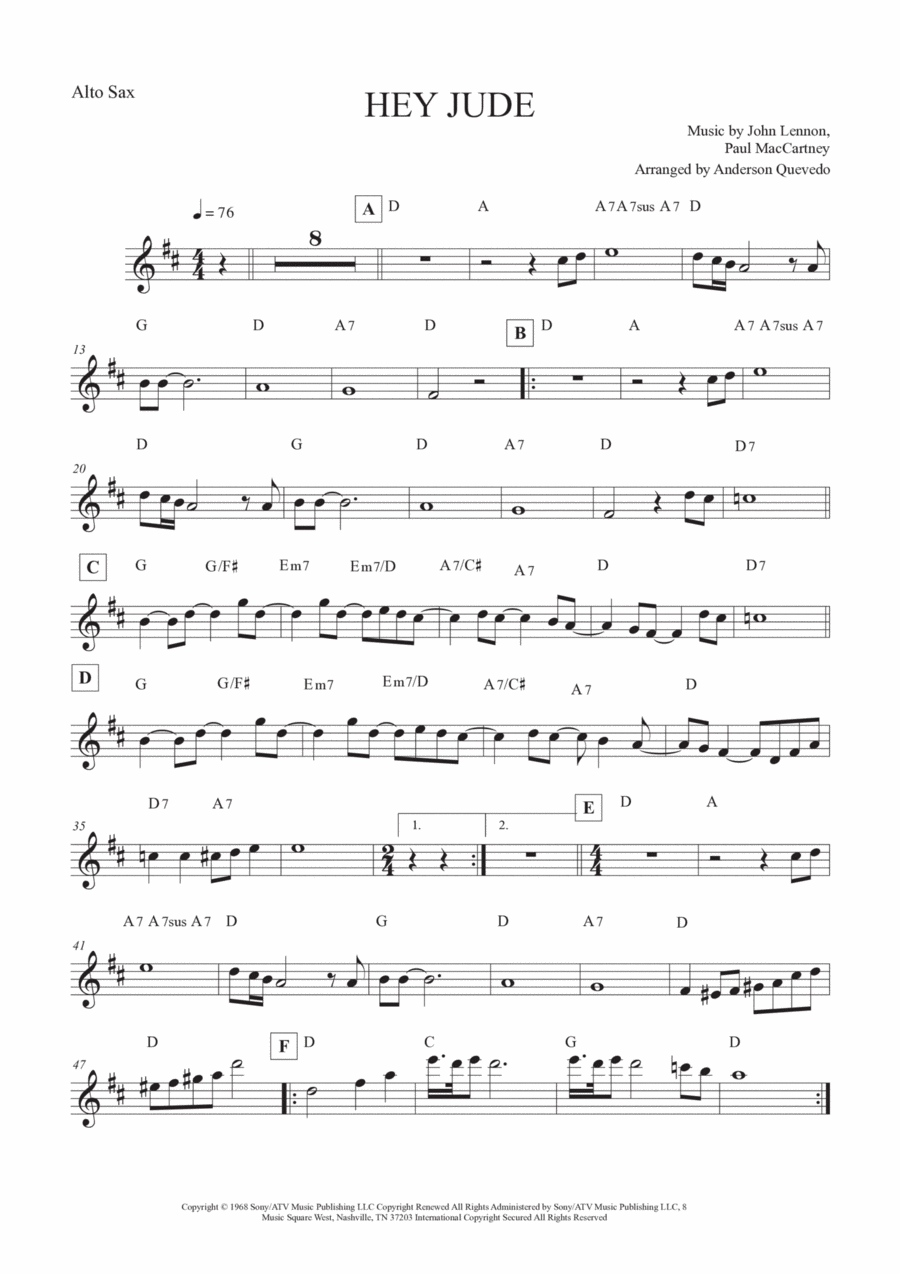 Hey Jude Alto Saxophone scores gallery preview page 1
