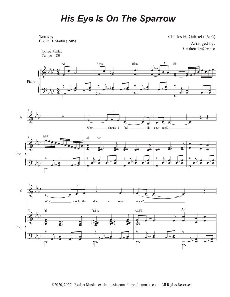 Book cover for His Eye Is On The Sparrow (for 2-part choir - (SA) (Easy Choir Version)