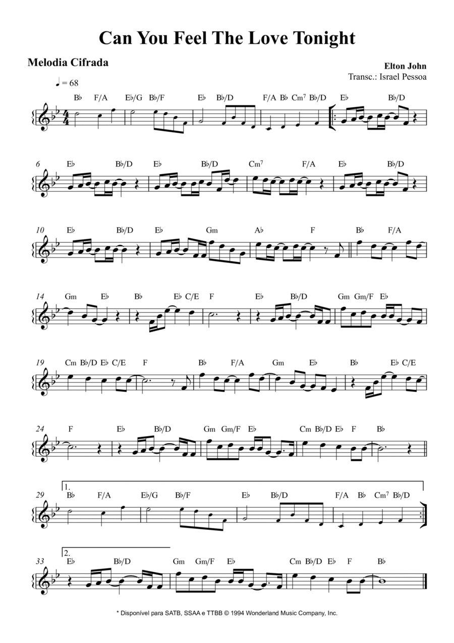 Can You Feel The Love Tonight Piano, Vocal, Guitar scores gallery preview page 1