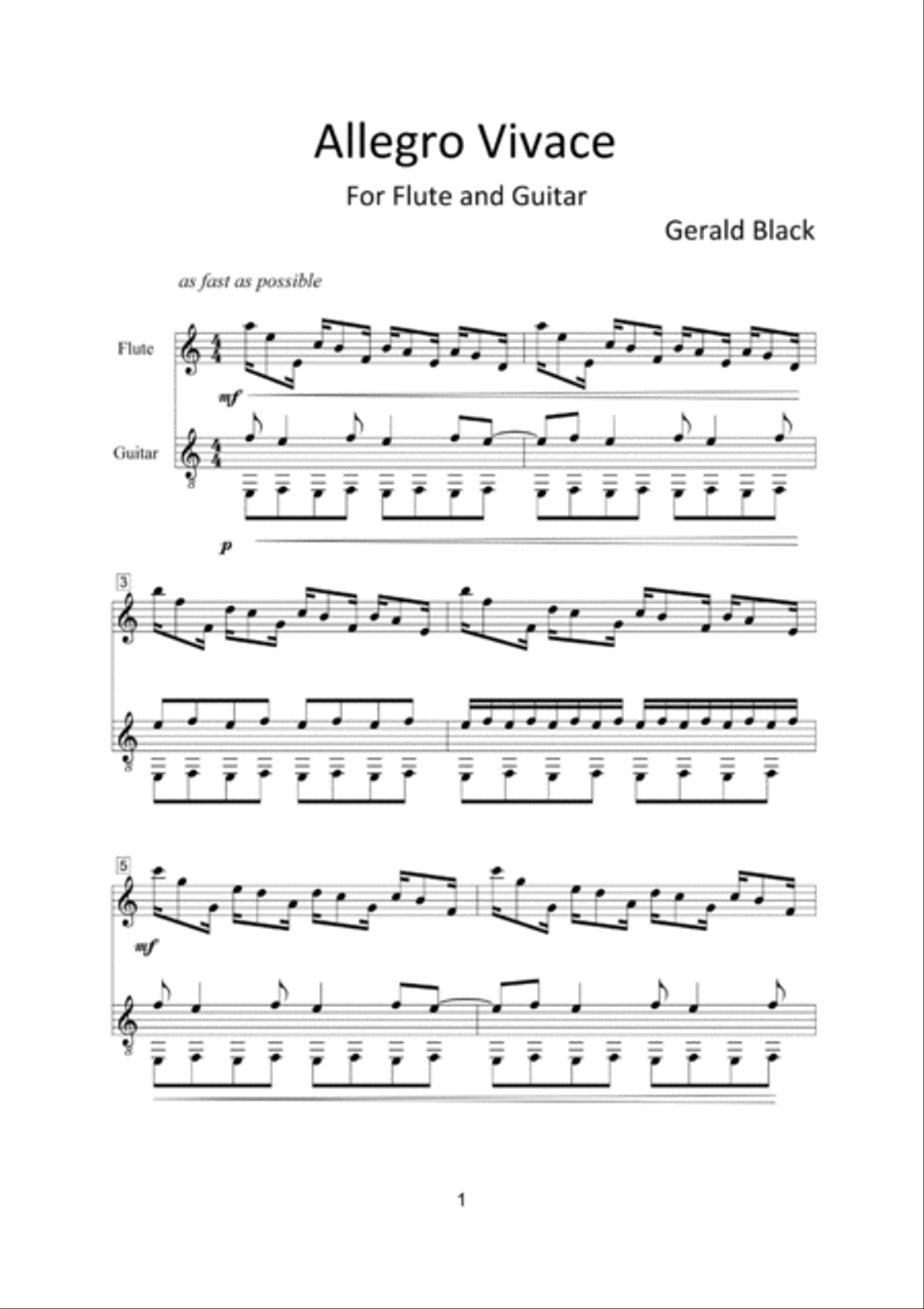 Allegro Vivace For Flute & Guitar Flute scores gallery preview page 2