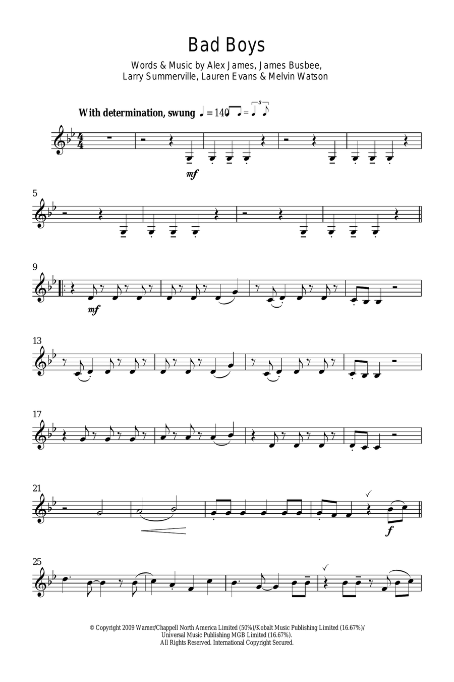 Bad Boys Clarinet Solo scores gallery preview page 1