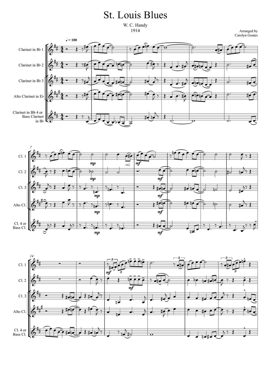 St. Louis Blues (Handy) for Clarinet choir Clarinet Choir scores gallery preview page 1