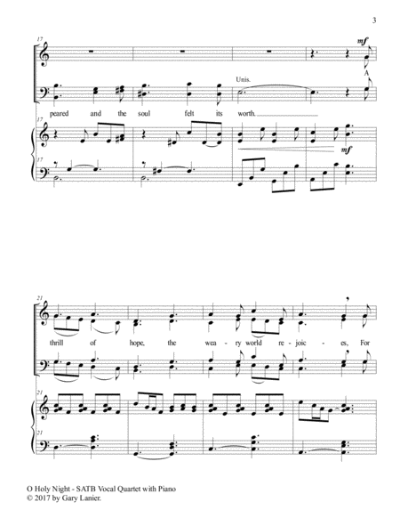 O HOLY NIGHT (SATB Vocal Quartet with Piano - Score & Quartet Part included) image number null