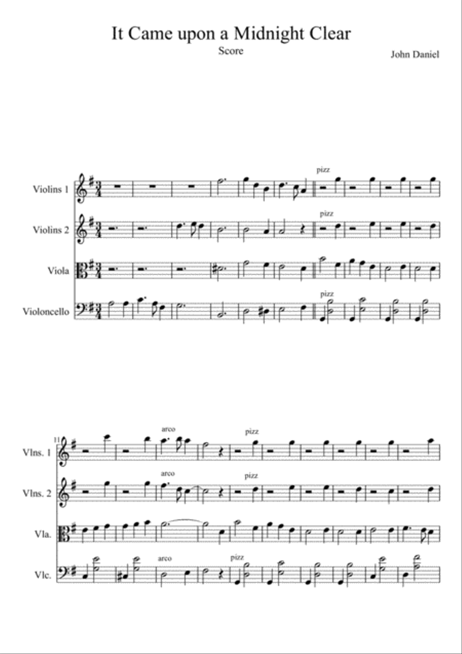 It Came Upon a Midnight Clear, Score and Parts String Quartet scores gallery preview page 1