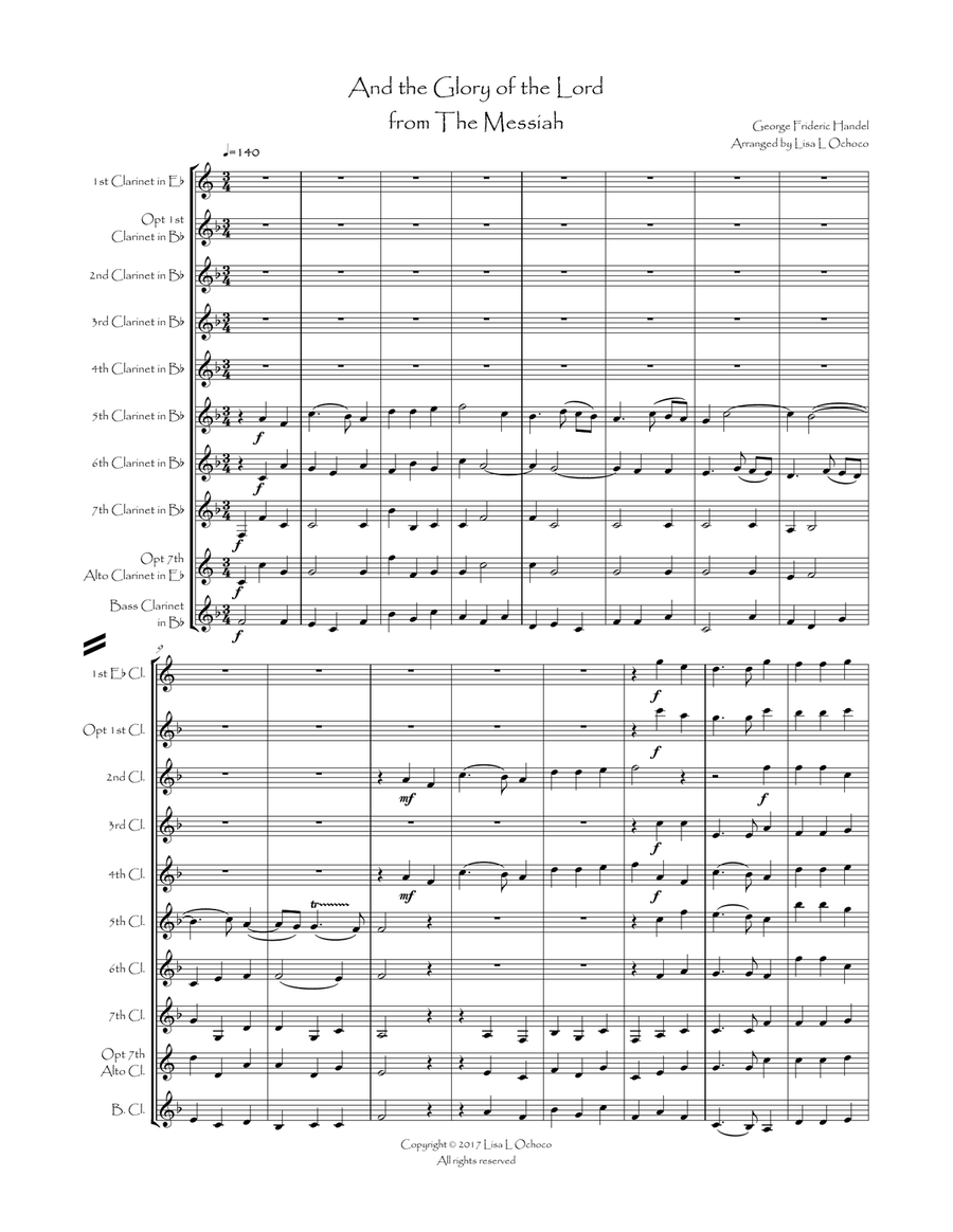 And the Glory of the Lord from The Messiah for Clarinet Choir Clarinet Choir scores gallery preview page 2