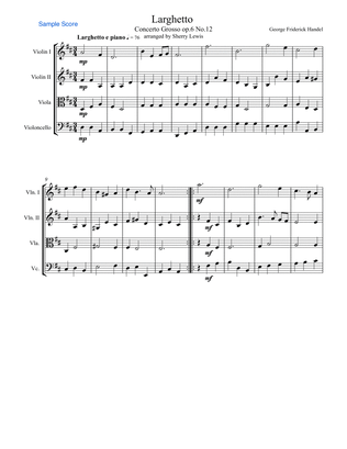 Book cover for LARGHETTO,Op.6, No.12, String Quartet, Intermediate Level for 2 violins, viola and cello