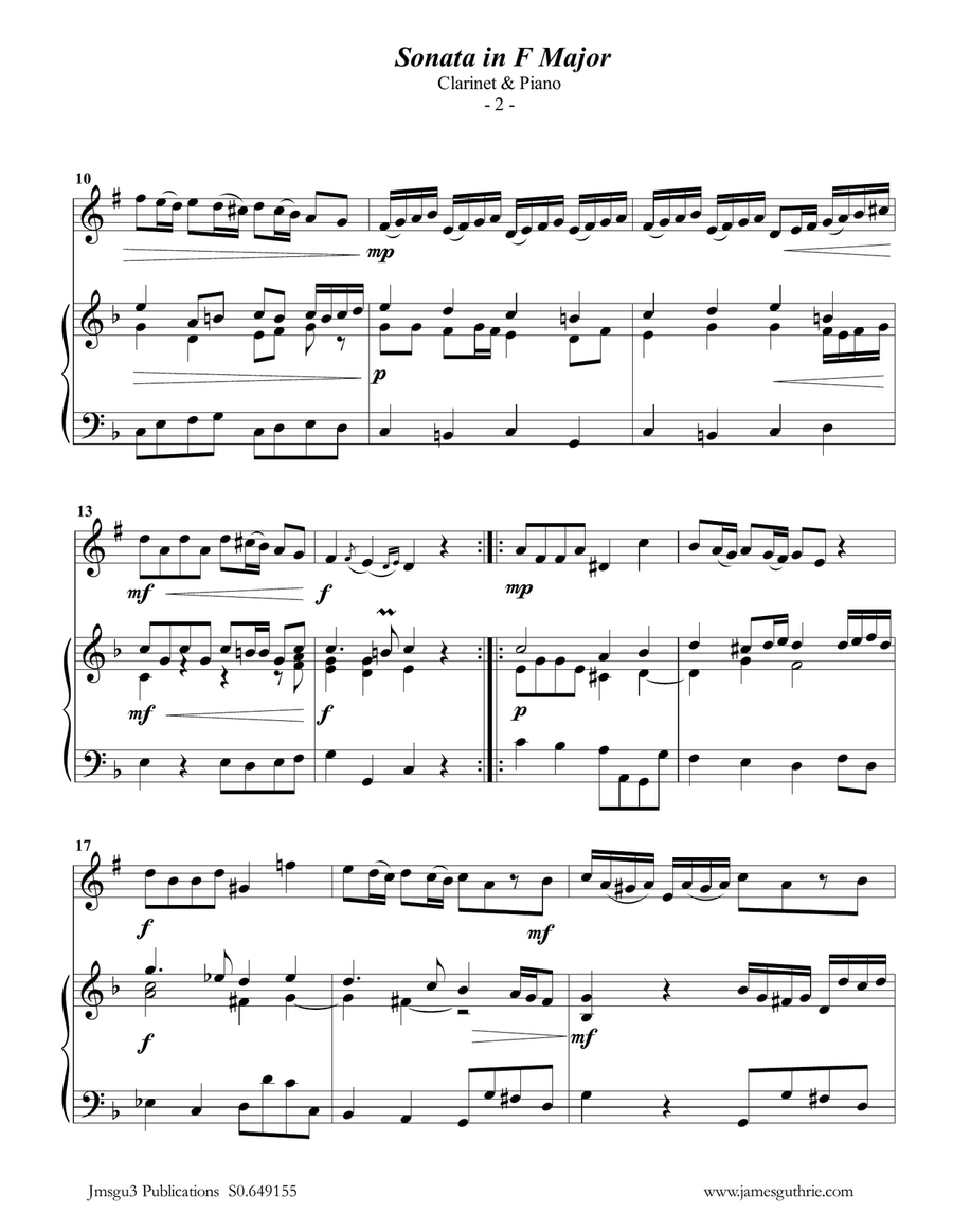 Telemann: Sonata in F Major for Clarinet & Piano Telemann: Sonata in F Major for Clarinet & Piano Clarinet Solo scores gallery preview page 2