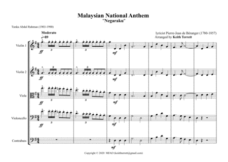 Malaysian National Anthem for String Orchestra (MFAO World National Anthem Series) image number null
