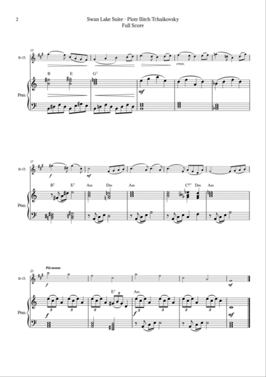 Swan Lake Theme by Tchaikovsky Chamber Music scores gallery preview page 2