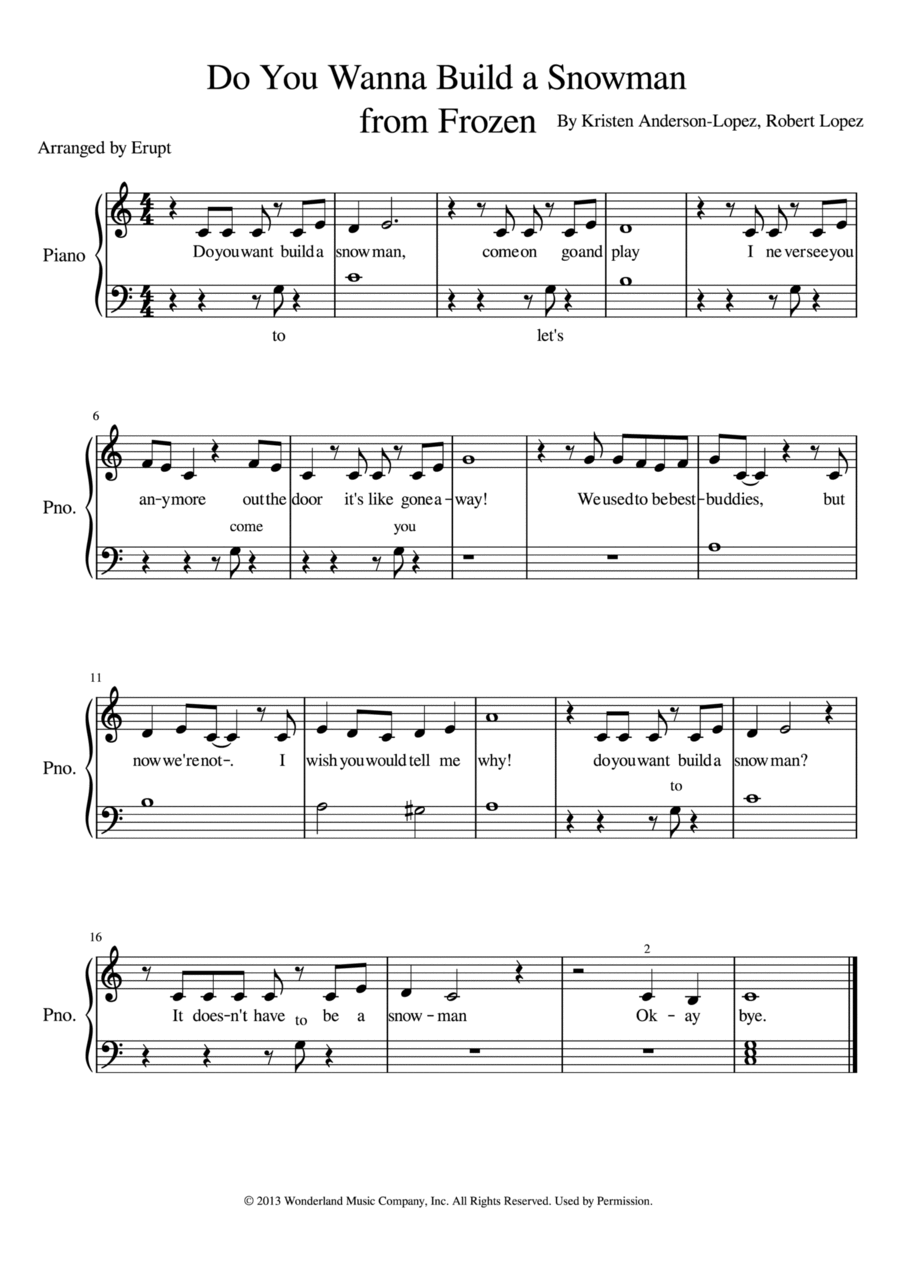 Do You Want To Build A Snowman? Easy Piano scores gallery preview page 1
