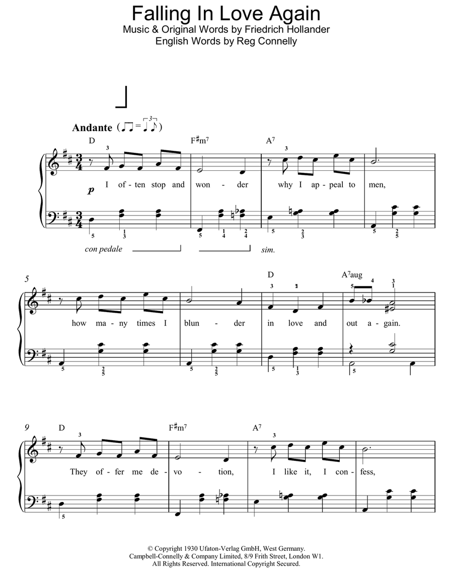 Falling In Love Again Piano Solo scores gallery preview page 1