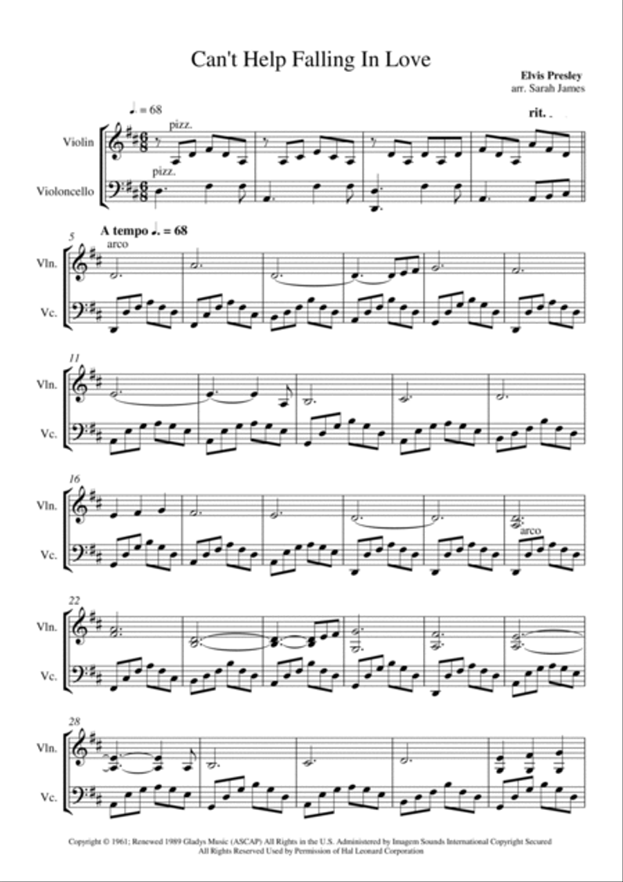 Can't Help Falling In Love Score and Parts scores gallery preview page 2