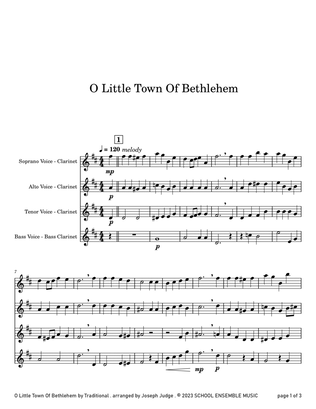 O Little Town Of Bethlehem for Clarinet Quartet in Schools
