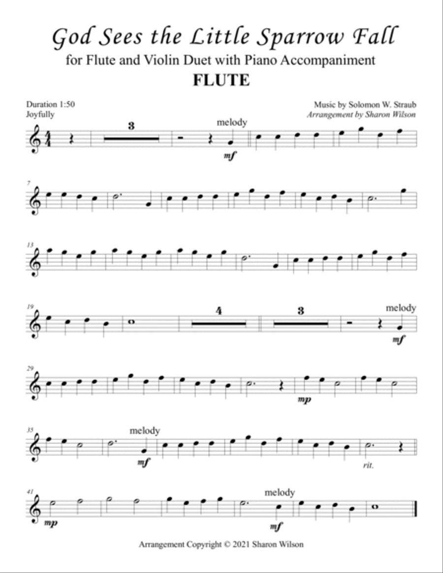 God Sees the Little Sparrow Fall (for Flute and/or Violin Duet with Piano Accompaniment) image number null