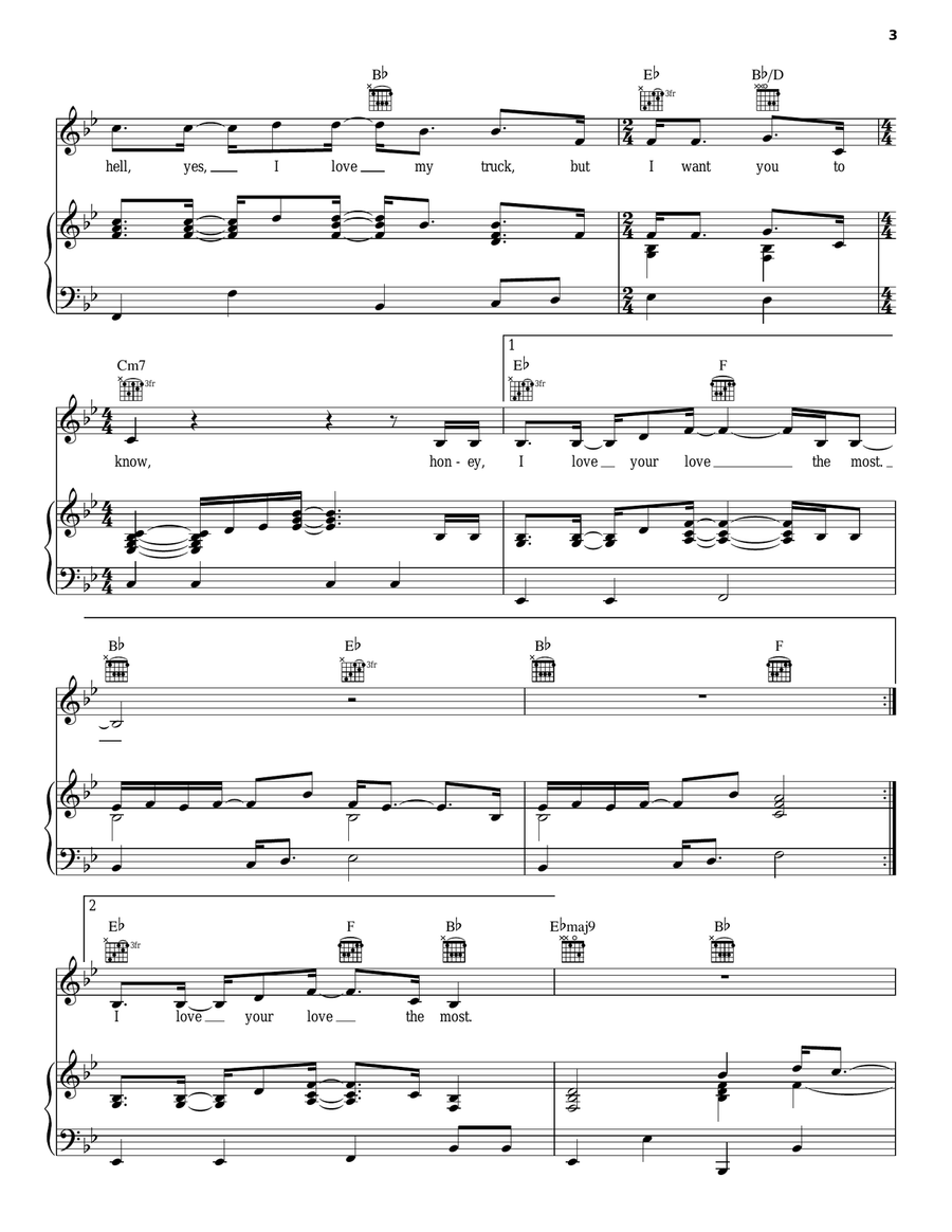 Love Your Love The Most Love Your Love The Most Piano, Vocal, Guitar scores gallery preview page 3