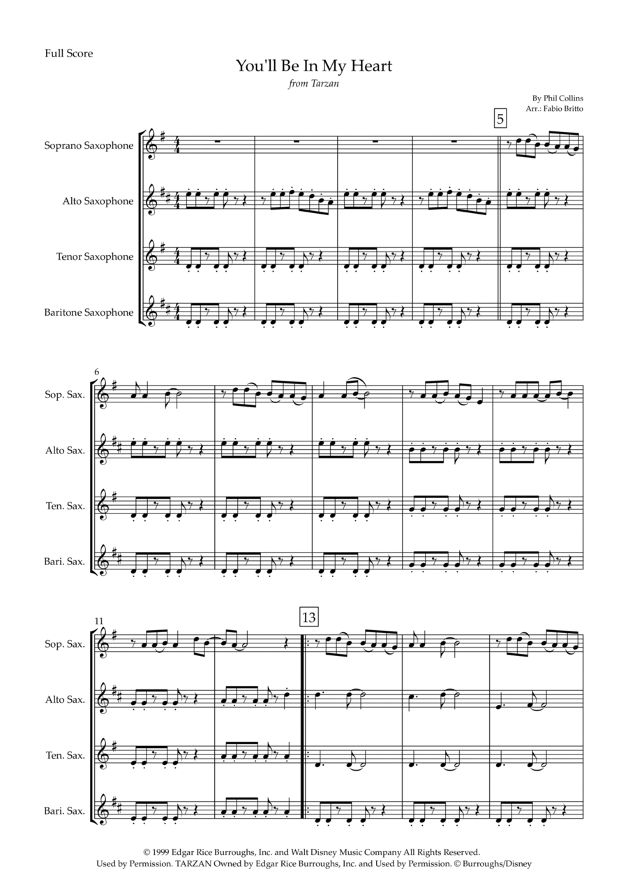 You'll Be In My Heart Saxophone Quartet scores gallery preview page 1