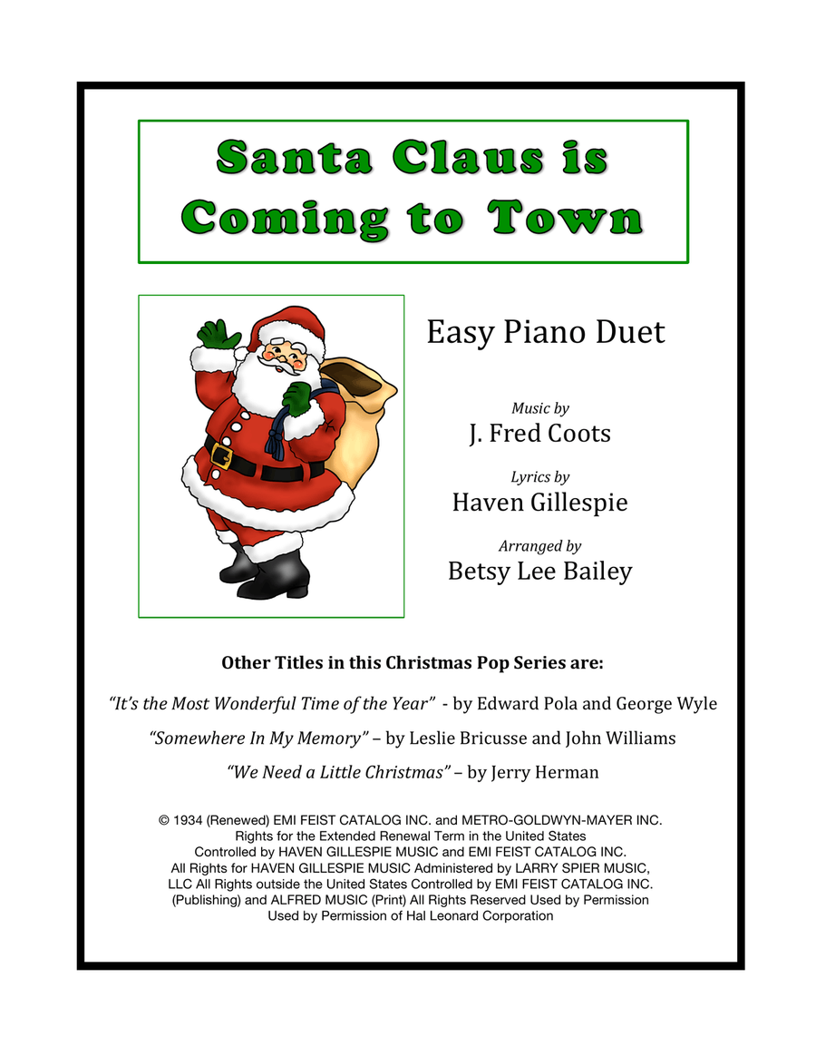 Santa Claus Is Comin' To Town Easy Piano scores gallery preview page 1