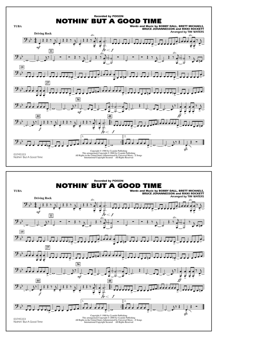 Nothin' But A Good Time - Tuba Marching Band scores gallery preview page 1