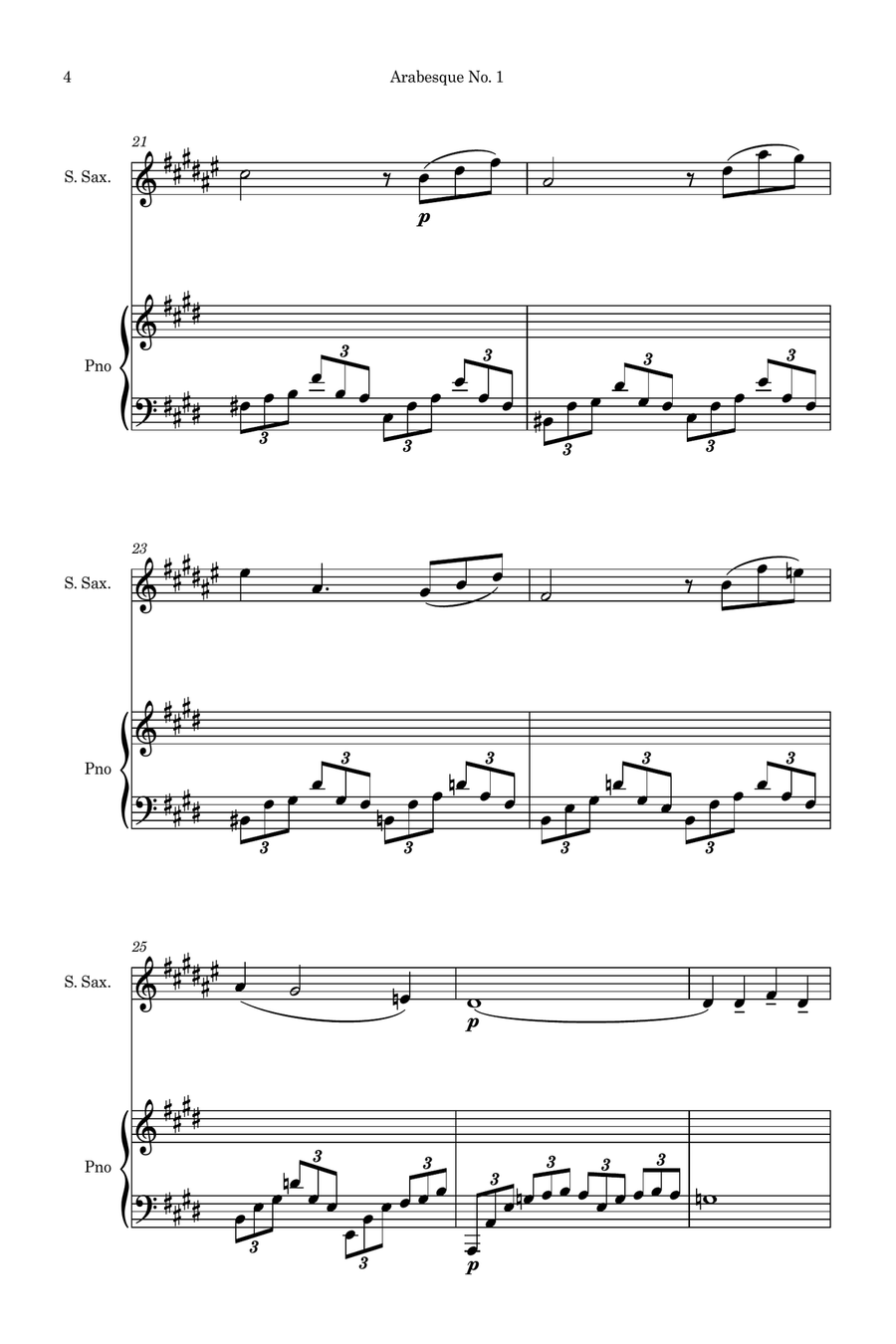 Arabesque No.1 (Simplified for Soprano/Tenor Bb Saxophone and Piano) Soprano Saxophone scores gallery preview page 4