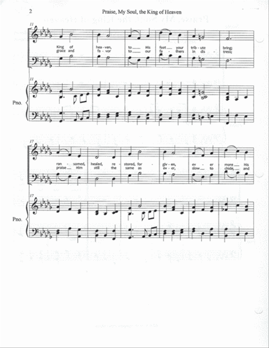 Praise, My Soul, the King of Heaven 4-Part scores gallery preview page 2