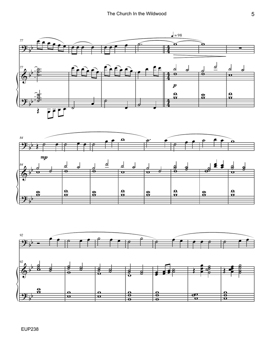 THE CHURCH IN THE WILDWOOD - EUPHONIUM (Trombone) SOLO with Piano Accompaniment Brass Duet scores gallery preview page 5