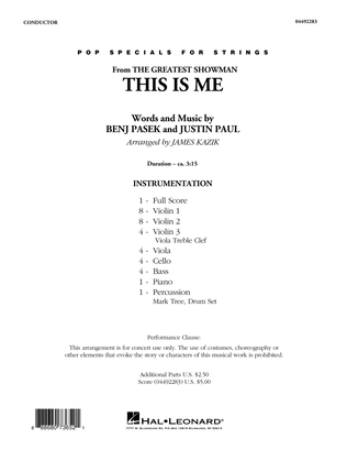 Book cover for This Is Me (from The Greatest Showman) - Conductor Score (Full Score)
