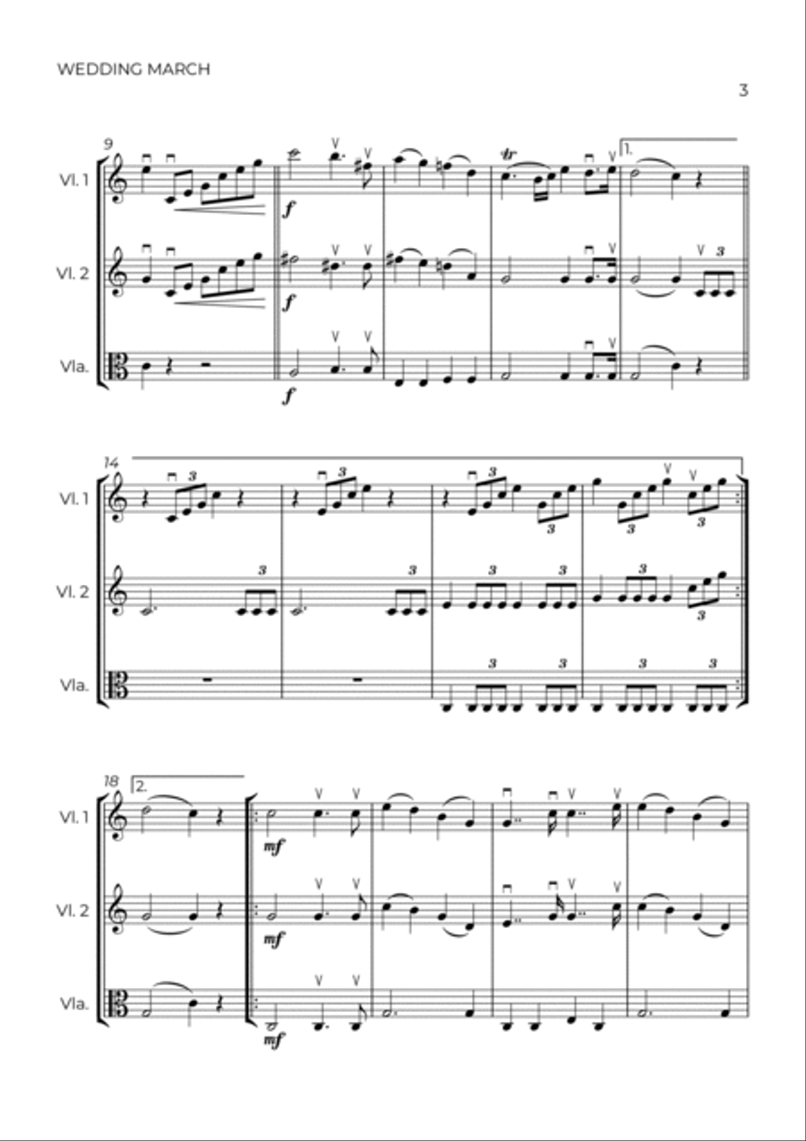 WEDDING MARCH - MENDELSSOHN - STRING TRIO (VIOLIN 1, VIOLIN 2 & VIOLA) String Trio scores gallery preview page 3