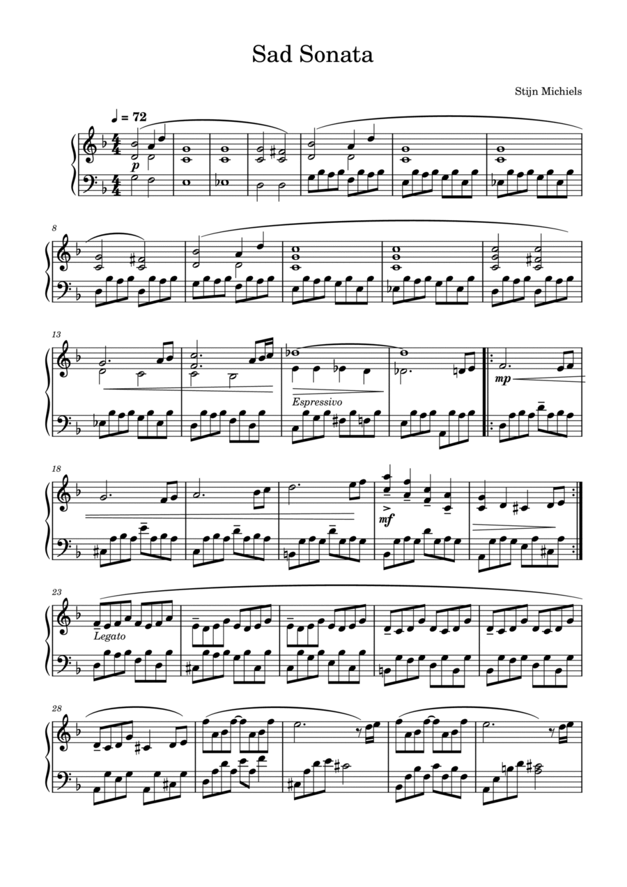 Sad Sonata Piano Solo scores gallery preview page 1