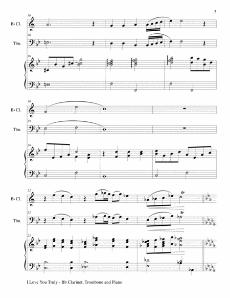 I LOVE YOU TRULY (Trio – Bb Clarinet, Trombone, and Piano with Score and Parts) image number null