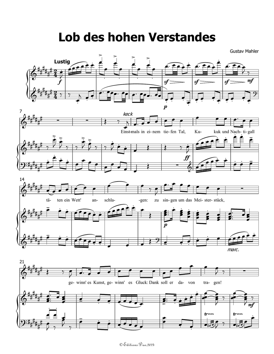 Lob des hohen Verstandes, by Mahler, in F sharp Major Piano, Vocal scores gallery preview page 3
