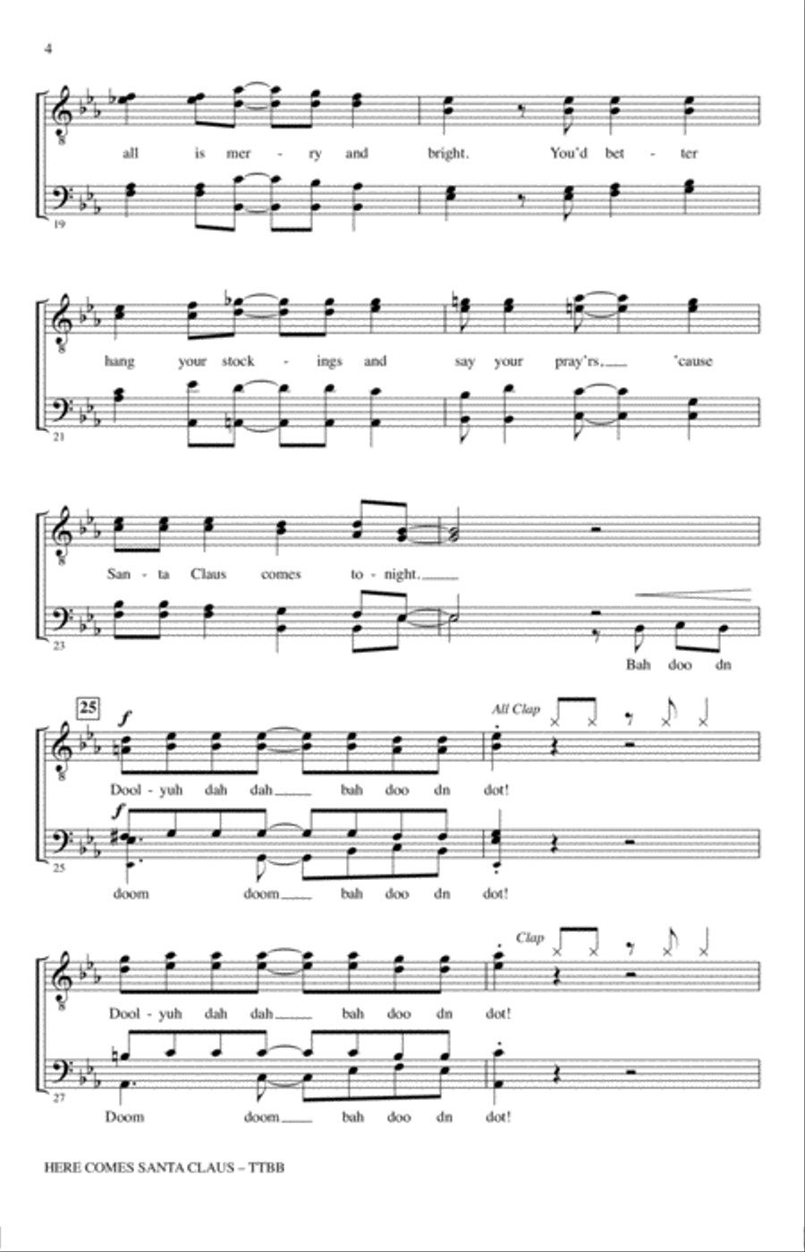 Here Comes Santa Claus (Right Down Santa Claus Lane) (Arr. Kirby Shaw) TTBB scores gallery preview page 3