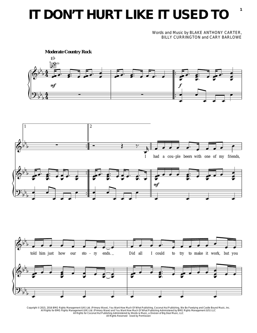 It Don't Hurt Like It Used To Piano, Vocal, Guitar scores gallery preview page 1