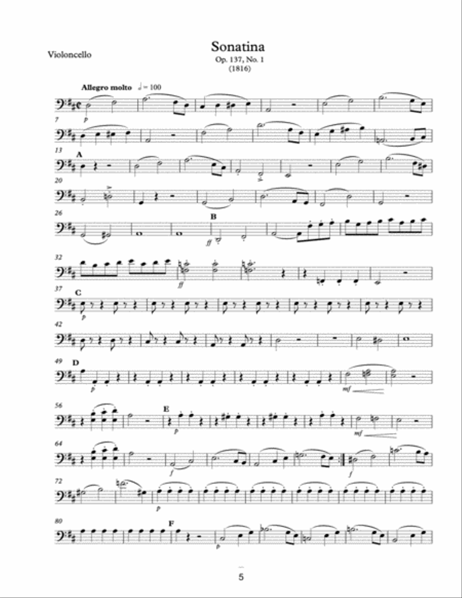 Schubert Sonatinas Op.137 for String Quartet CELLO String Quartet scores gallery preview page 6