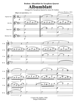 Book cover for Brahms: Albumblatt for Saxophone Quartet