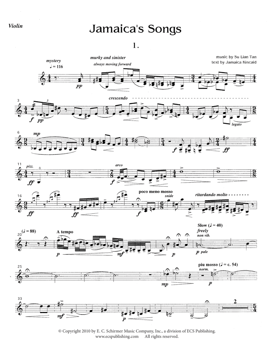 Jamaica's Songs (Downloadable String Parts) Set of Parts scores gallery preview page 1