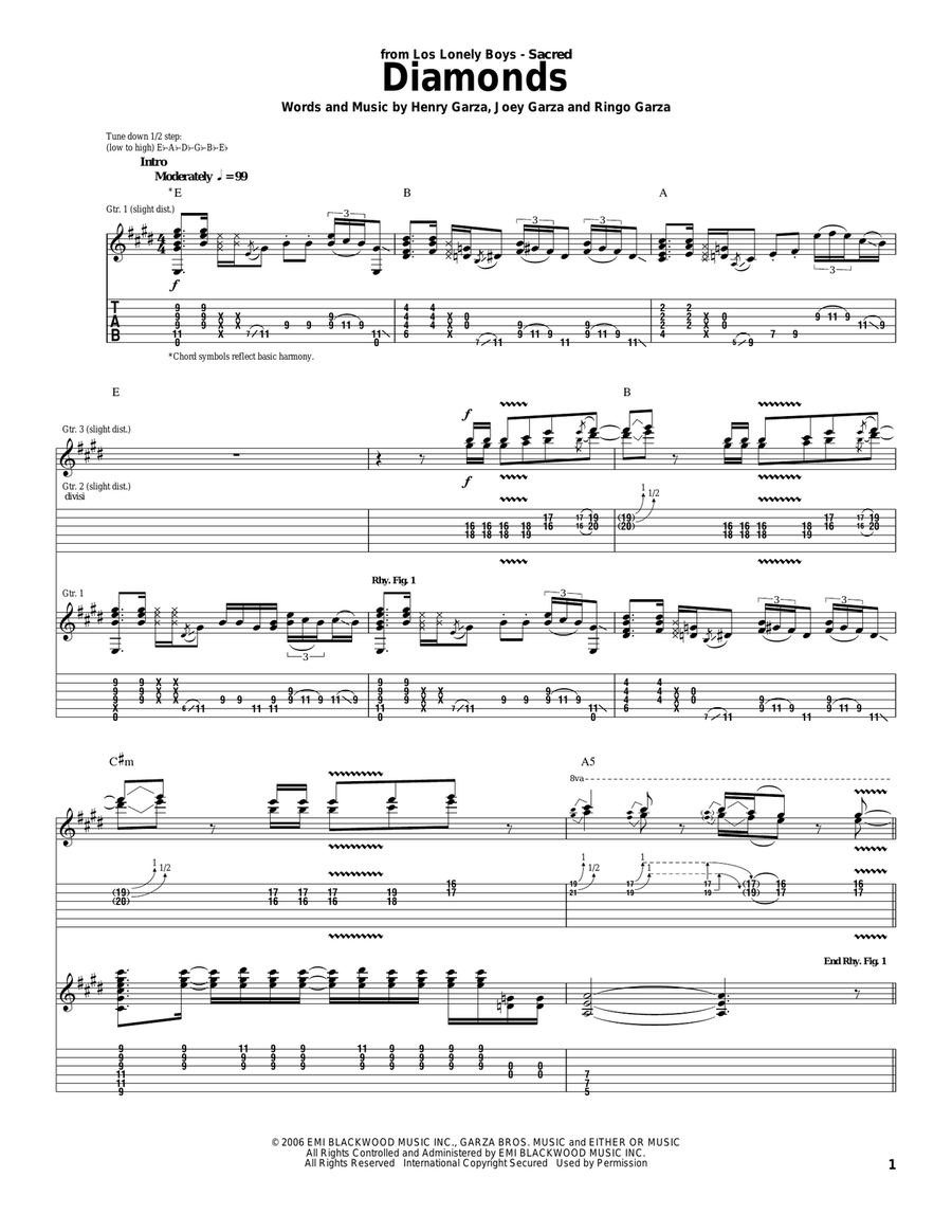 Diamonds Acoustic Guitar scores gallery preview page 1
