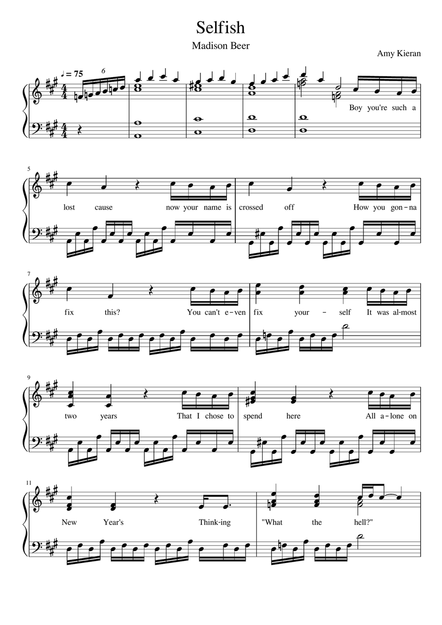 Selfish Piano Solo scores gallery preview page 1