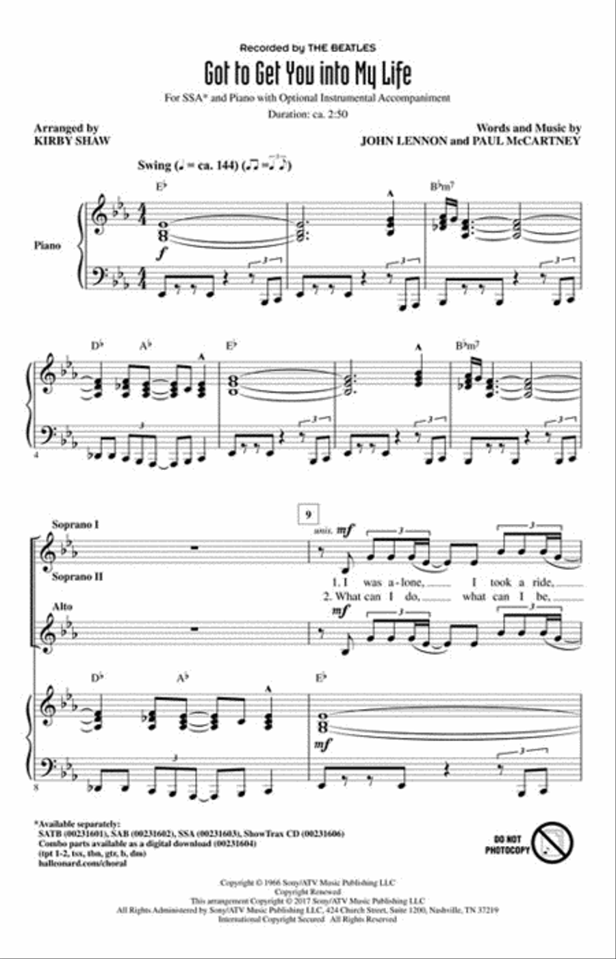 Got to Get You into My Life SSA scores gallery preview page 2