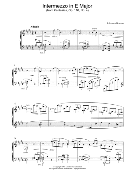 Intermezzo in E Major (from Fantasies, Op. 116, No. 4)