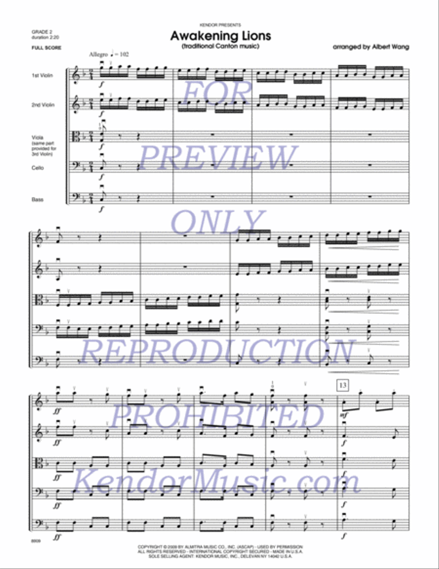 Awakening Lions (traditional Canton music) String Orchestra scores gallery preview page 2
