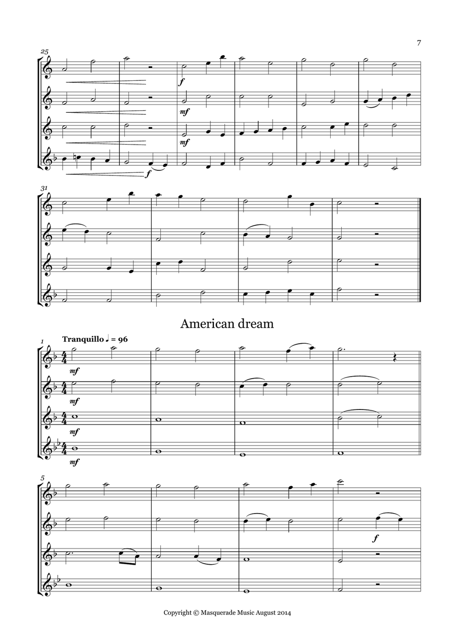 Sax Starters; 10 Easy AAAT/SAAT Sax Quartets for beginners (includes optional Bb sop/Clarinet part) Saxophone Quartet scores gallery preview page 6