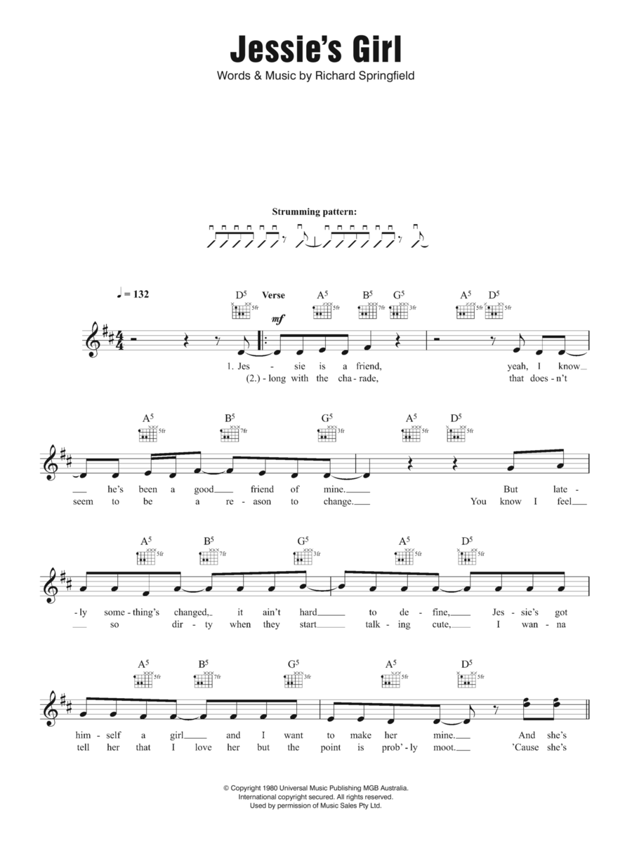 Jessie's Girl Piano scores gallery preview page 1