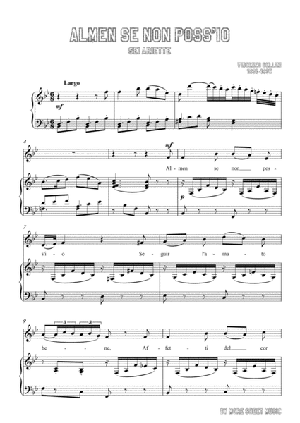 Bellini-Almen se non poss'io in B flat Major,for voice and piano image number null